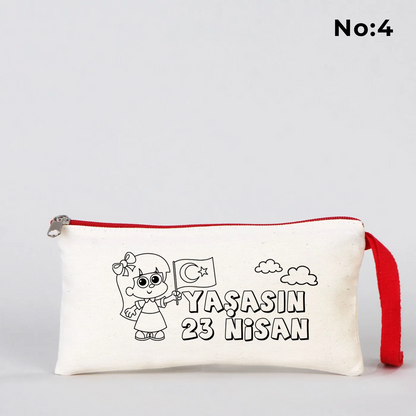 Boyanabilir kırmızı fermuarlı bez kese 21x10 cm - 23 Nisan hediyesi