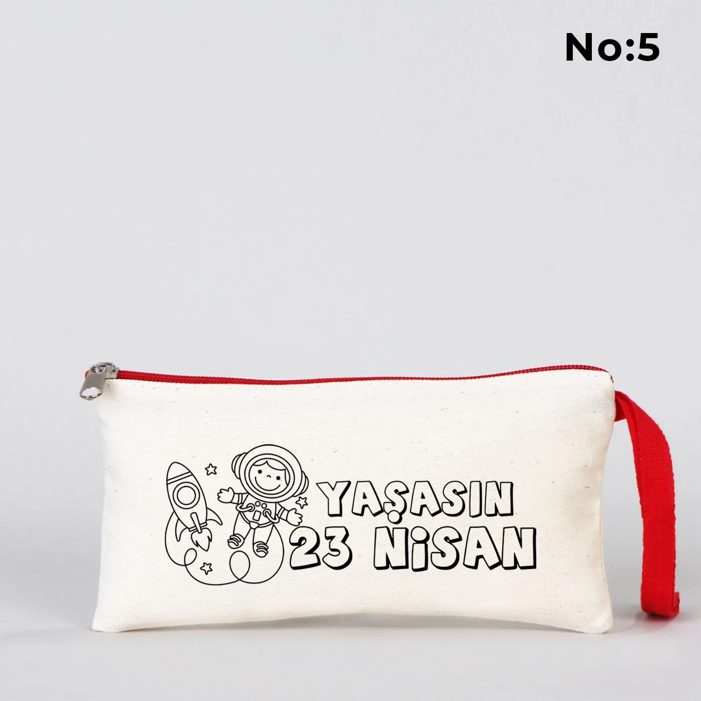 Boyanabilir kırmızı fermuarlı bez kese 21x10 cm - 23 Nisan hediyesi