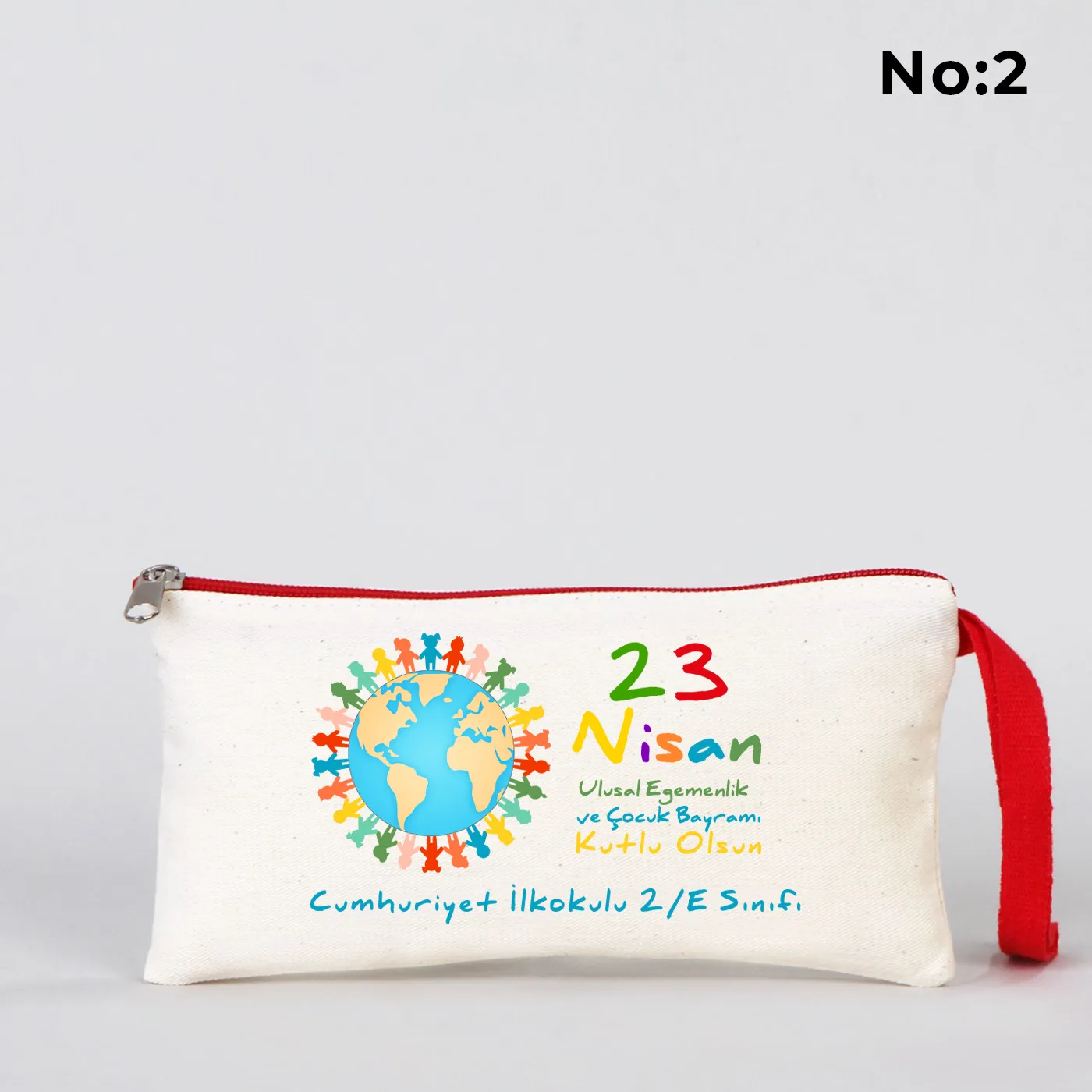 Kırmızı Fermuarlı Bez Kalemlik 21x10 cm - Özel Baskılı 23 Nisan Hediyesi