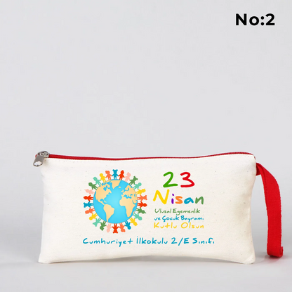 Kırmızı Fermuarlı Bez Kalemlik 21x10 cm - Özel Baskılı 23 Nisan Hediyesi