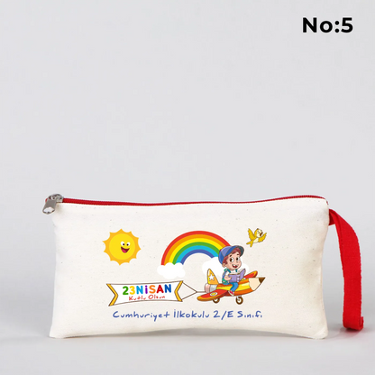 Kırmızı Fermuarlı Bez Kalemlik 21x10 cm - Özel Baskılı 23 Nisan Hediyesi