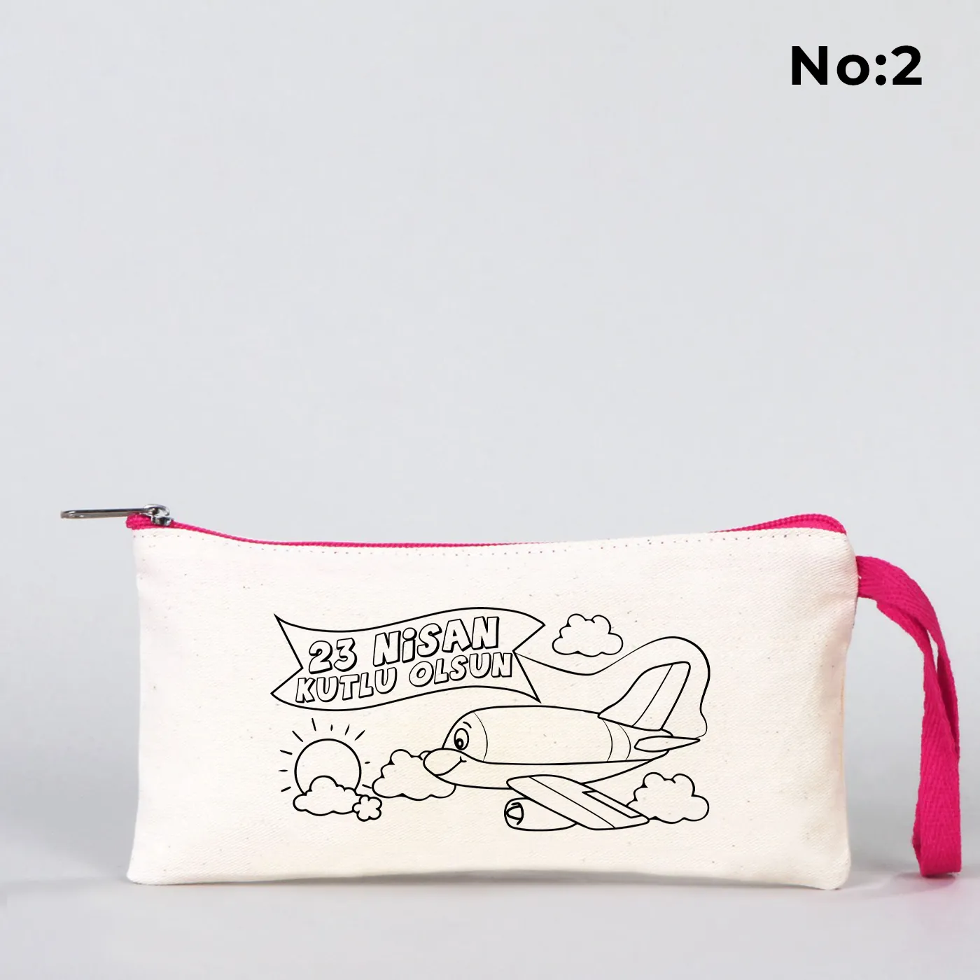 Boyanabilir Fuşya Fermuarlı Bez Kalemlik 21x10 cm - 23 Nisan Hediyesi