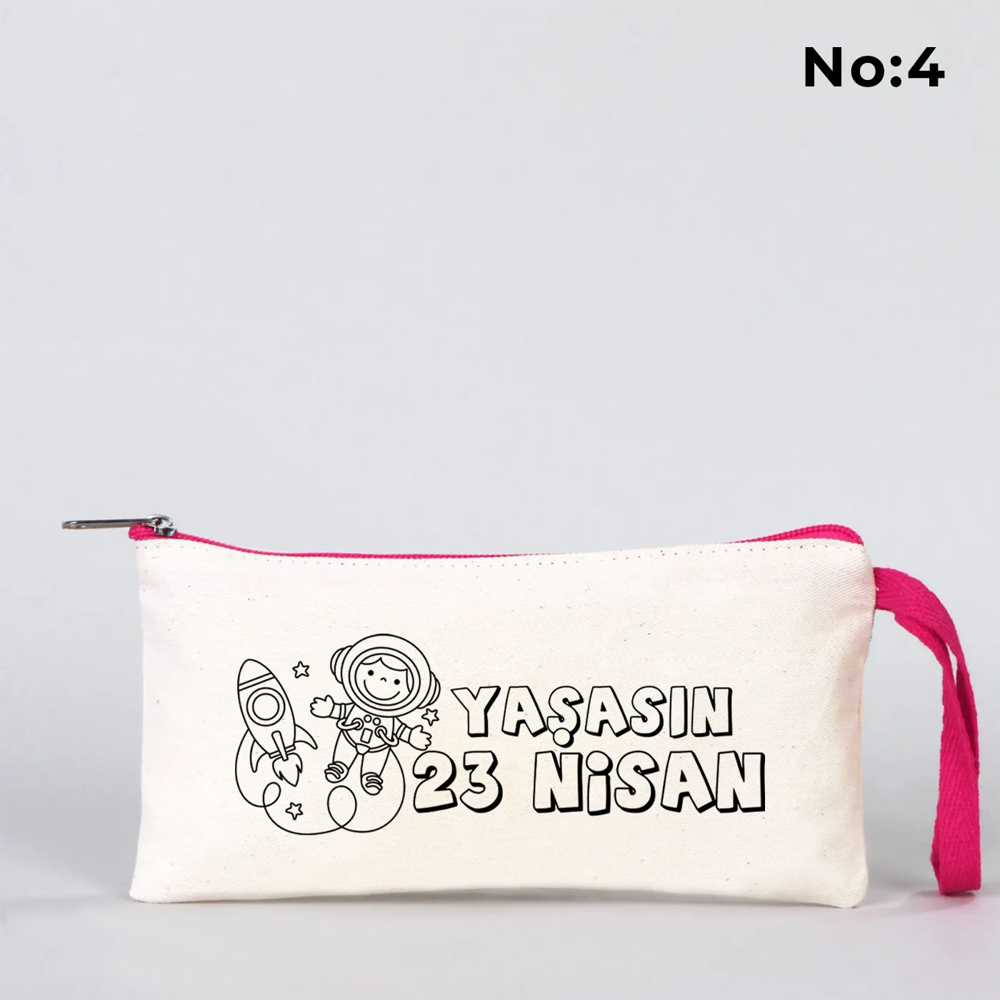 Boyanabilir Fuşya Fermuarlı Bez Kalemlik 21x10 cm - 23 Nisan Hediyesi