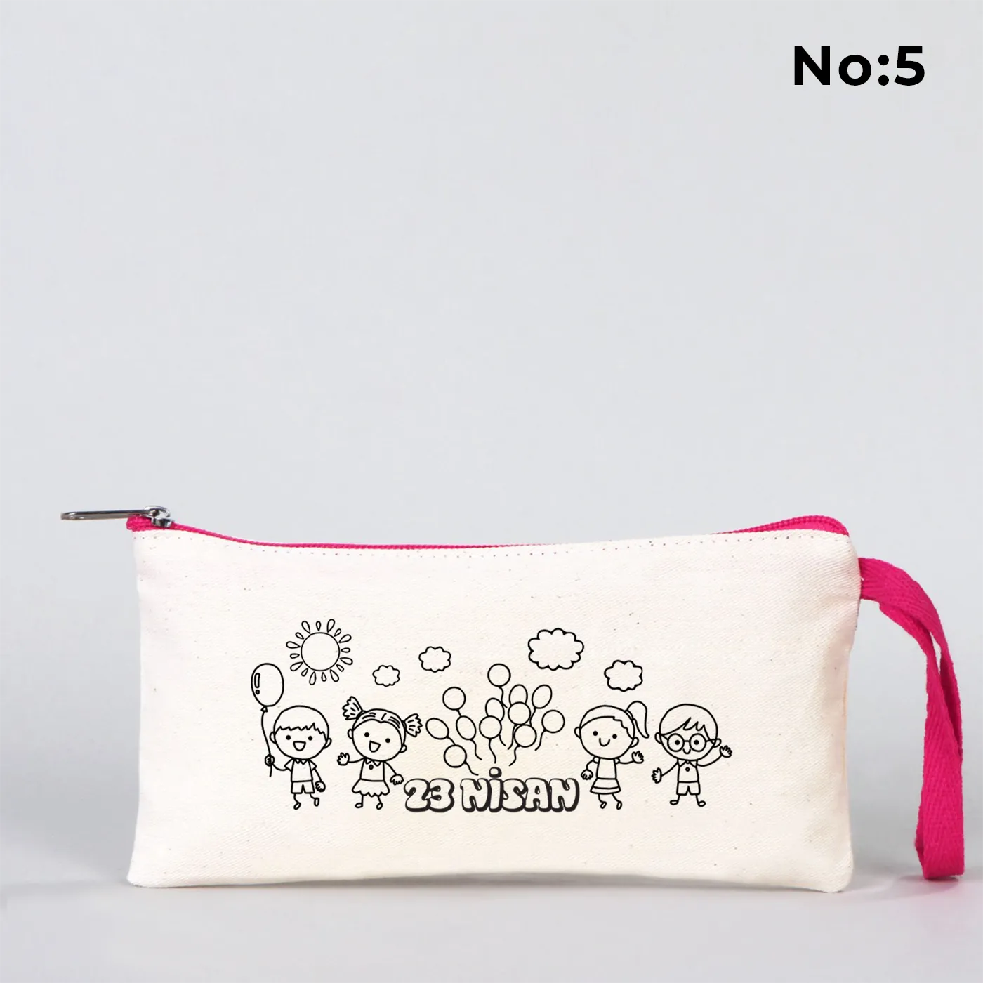 Boyanabilir Fuşya Fermuarlı Bez Kalemlik 21x10 cm - 23 Nisan Hediyesi