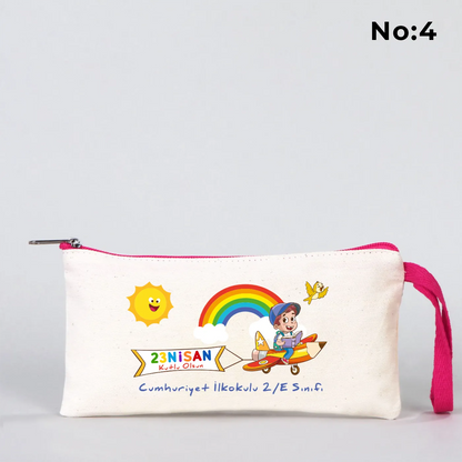 Fuşya Fermuarlı Bez Kalemlik 21x10 cm - Özel Baskılı 23 Nisan Hediyesi