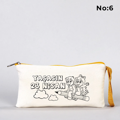 Boyanabilir bez kalemlik sarı fermuarlı 21x10 cm - bayram hediyesi