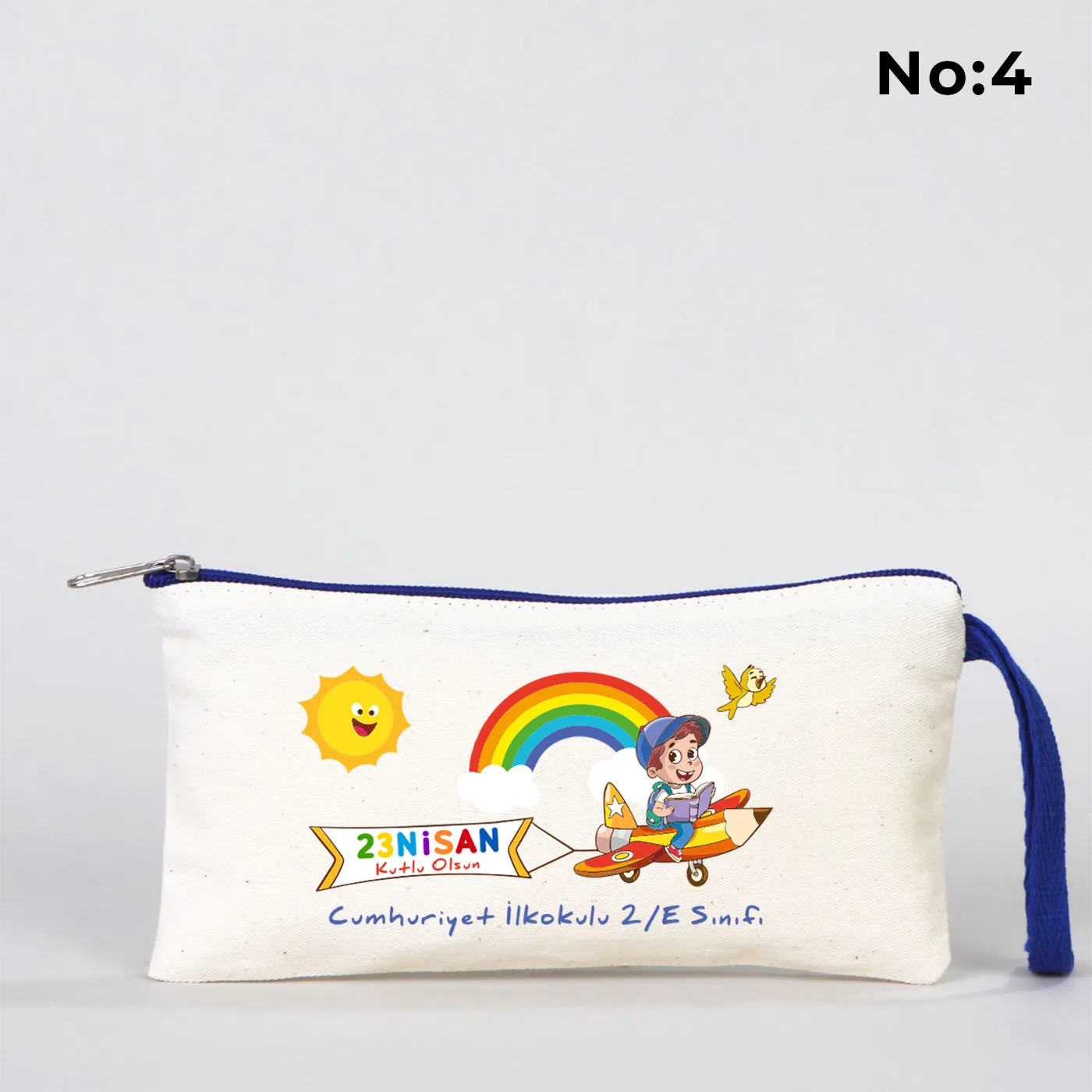 Saks Mavi Fermuarlı Bez Kalemlik 21x10 cm - Özel Baskılı 23 Nisan Hediyesi