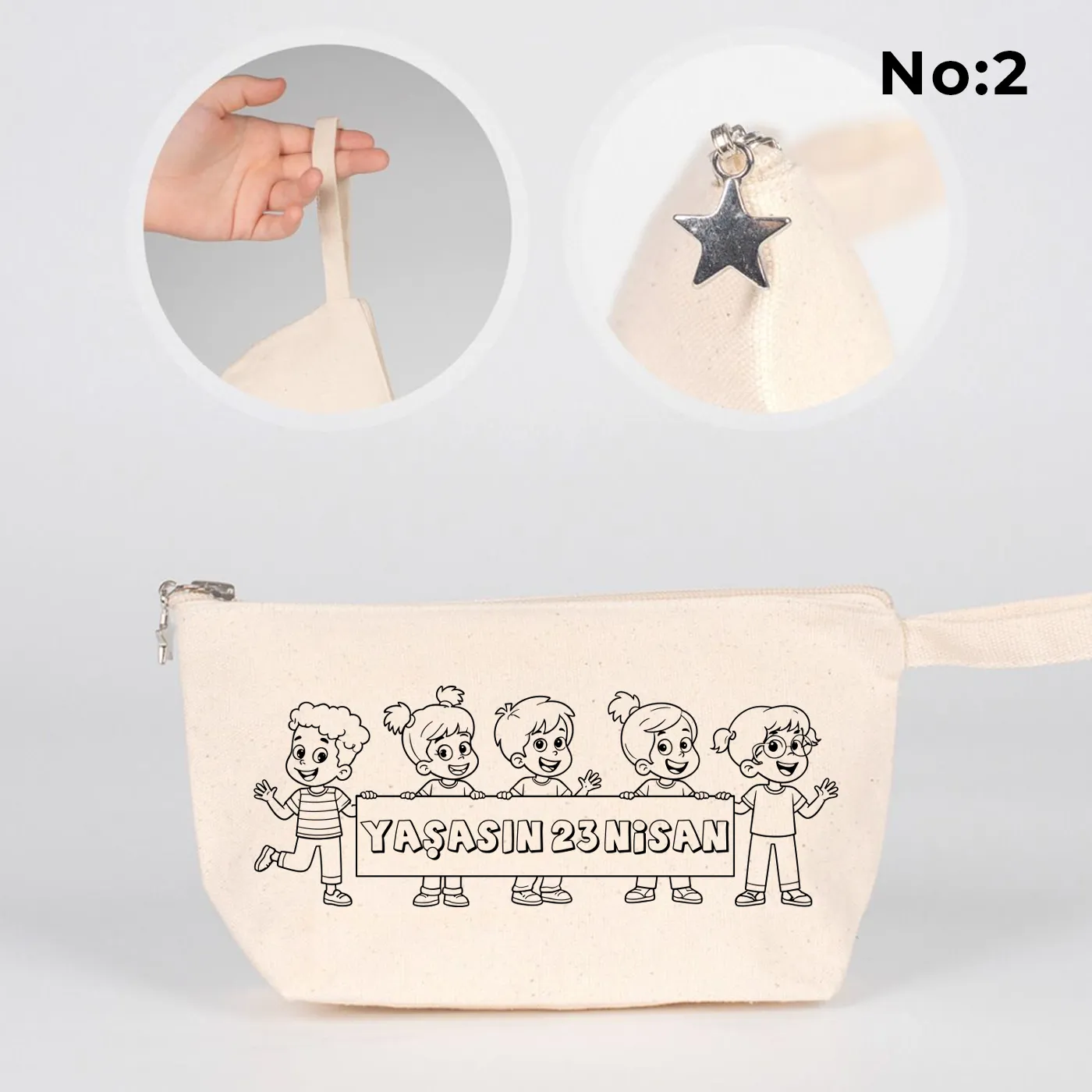 Boyanabilir körüklü kanvas kalemlik 22x12x5 cm, 23 Nisan hediyesi