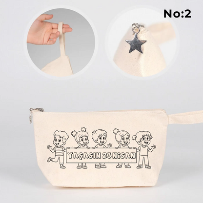 Boyanabilir körüklü kanvas kalemlik 22x12x5 cm, 23 Nisan hediyesi