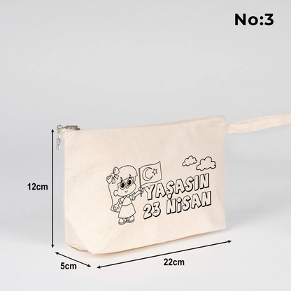 Boyanabilir körüklü kanvas kalemlik 22x12x5 cm, 23 Nisan hediyesi