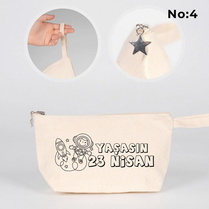 Boyanabilir körüklü kanvas kalemlik 22x12x5 cm, 23 Nisan hediyesi