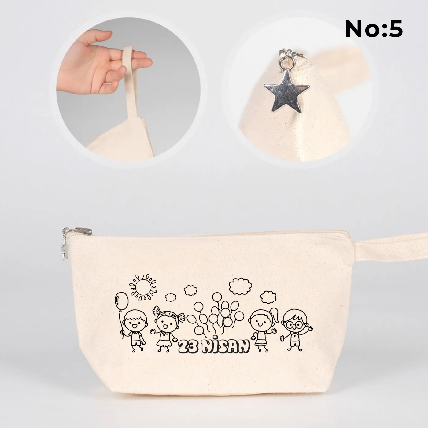 Boyanabilir körüklü kanvas kalemlik 22x12x5 cm, 23 Nisan hediyesi