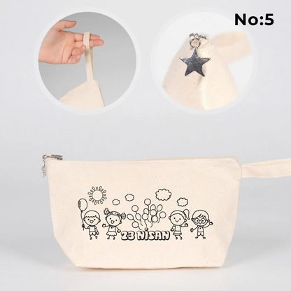 Boyanabilir körüklü kanvas kalemlik 22x12x5 cm, 23 Nisan hediyesi