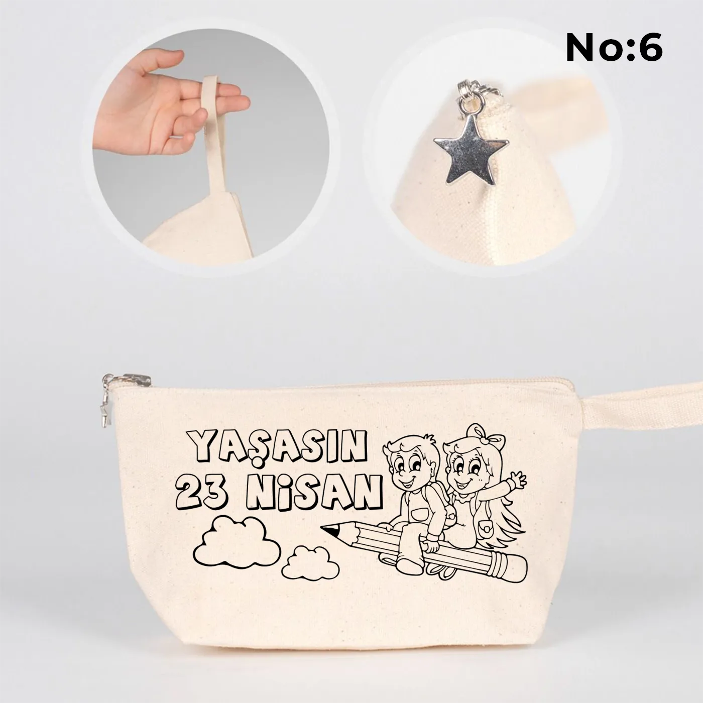 Boyanabilir körüklü kanvas kalemlik 22x12x5 cm, 23 Nisan hediyesi