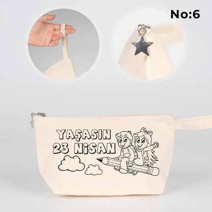 Boyanabilir körüklü kanvas kalemlik 22x12x5 cm, 23 Nisan hediyesi