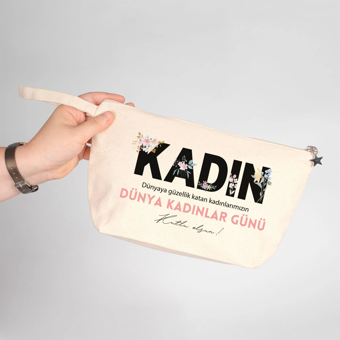 25x15x6 cm Körüklü Kanvas Clutch Çanta – Kadınlar Günü Hediyesi