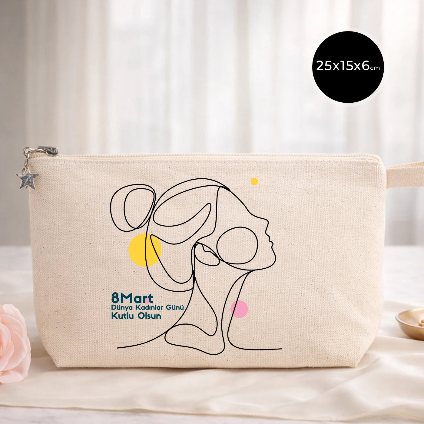 25x15x6 cm Körüklü Kanvas Clutch Çanta – Kadınlar Günü Hediyesi