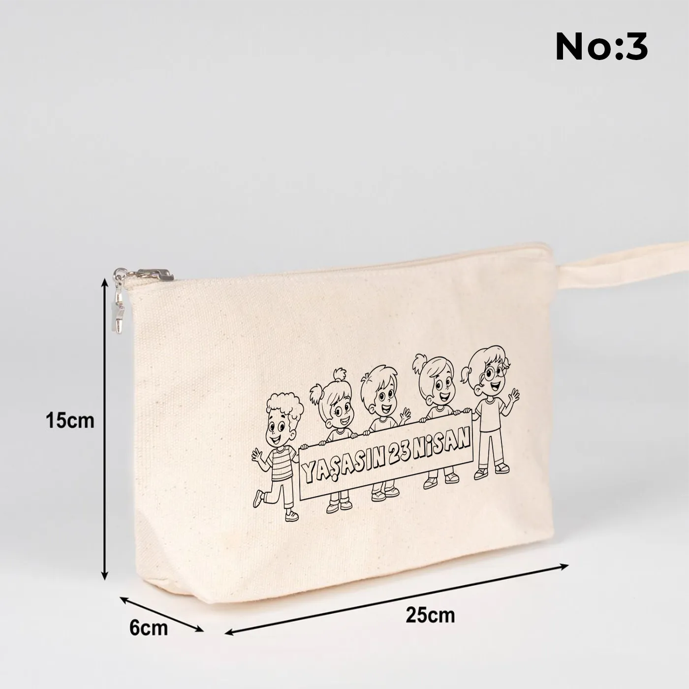 Boyanabilir körüklü kanvas kalemlik 25x15x6 cm, 23 Nisan hediyesi için ideal - ham renk, 320gr kanvas kumaş