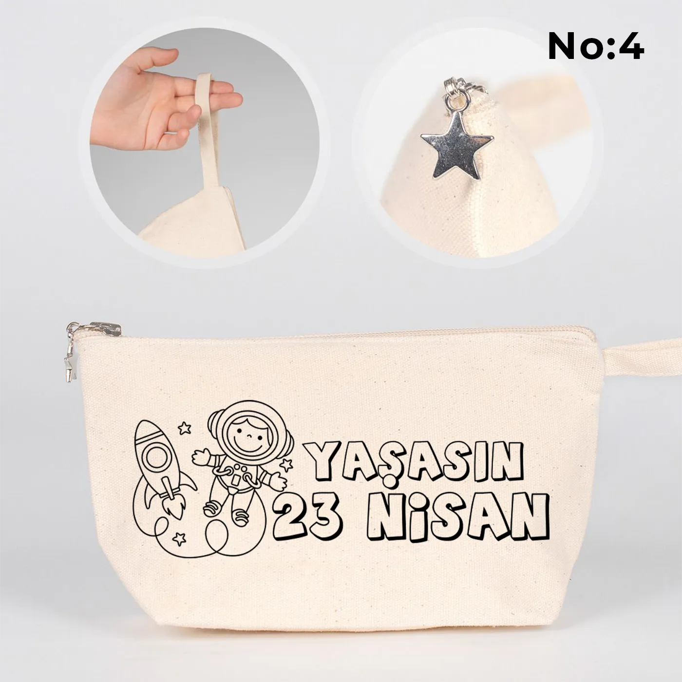 Boyanabilir körüklü kanvas kalemlik 25x15x6 cm, 23 Nisan hediyesi için ideal - ham renk, 320gr kanvas kumaş