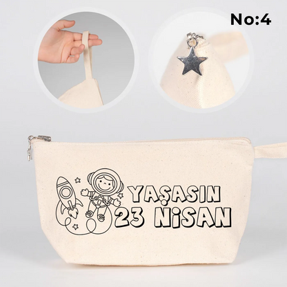 Boyanabilir körüklü kanvas kalemlik 25x15x6 cm, 23 Nisan hediyesi için ideal - ham renk, 320gr kanvas kumaş