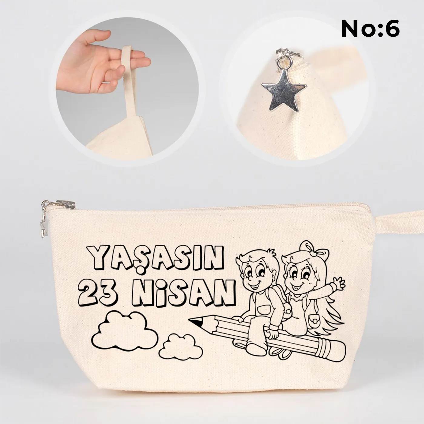 Boyanabilir körüklü kanvas kalemlik 25x15x6 cm, 23 Nisan hediyesi için ideal - ham renk, 320gr kanvas kumaş