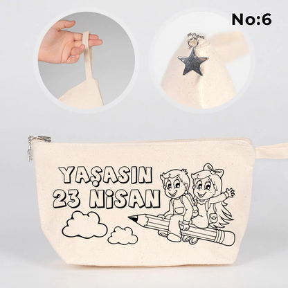Boyanabilir körüklü kanvas kalemlik 25x15x6 cm, 23 Nisan hediyesi için ideal - ham renk, 320gr kanvas kumaş