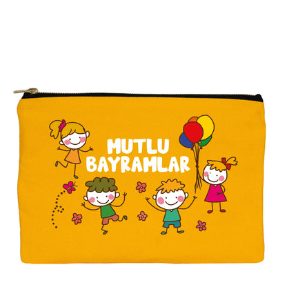 25x18 cm Sarı Metal Fermuarlı Kalemlik - Harçlık & Şeker Kesesi