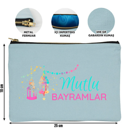 25x18 cm Açık Mavi Metal Fermuarlı Kalemlik - Harçlık & Şeker Kesesi