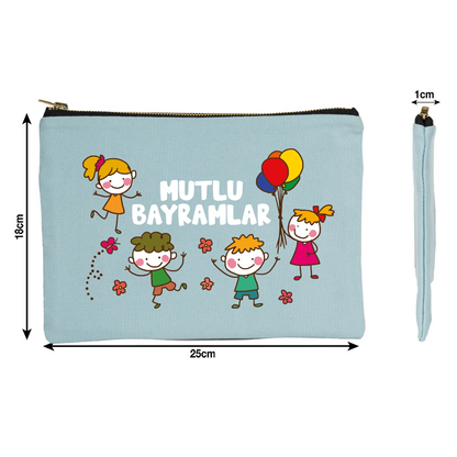 25x18 cm Açık Mavi Metal Fermuarlı Kalemlik - Harçlık & Şeker Kesesi