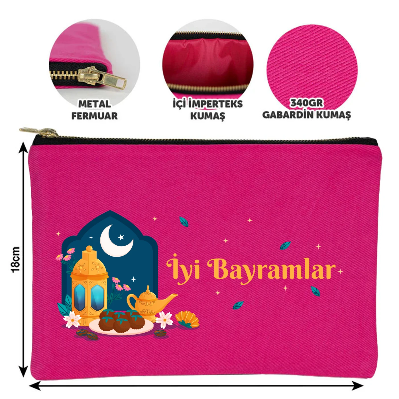 25x18 cm Fuşya Metal Fermuarlı Kalemlik - Harçlık & Şeker Kesesi