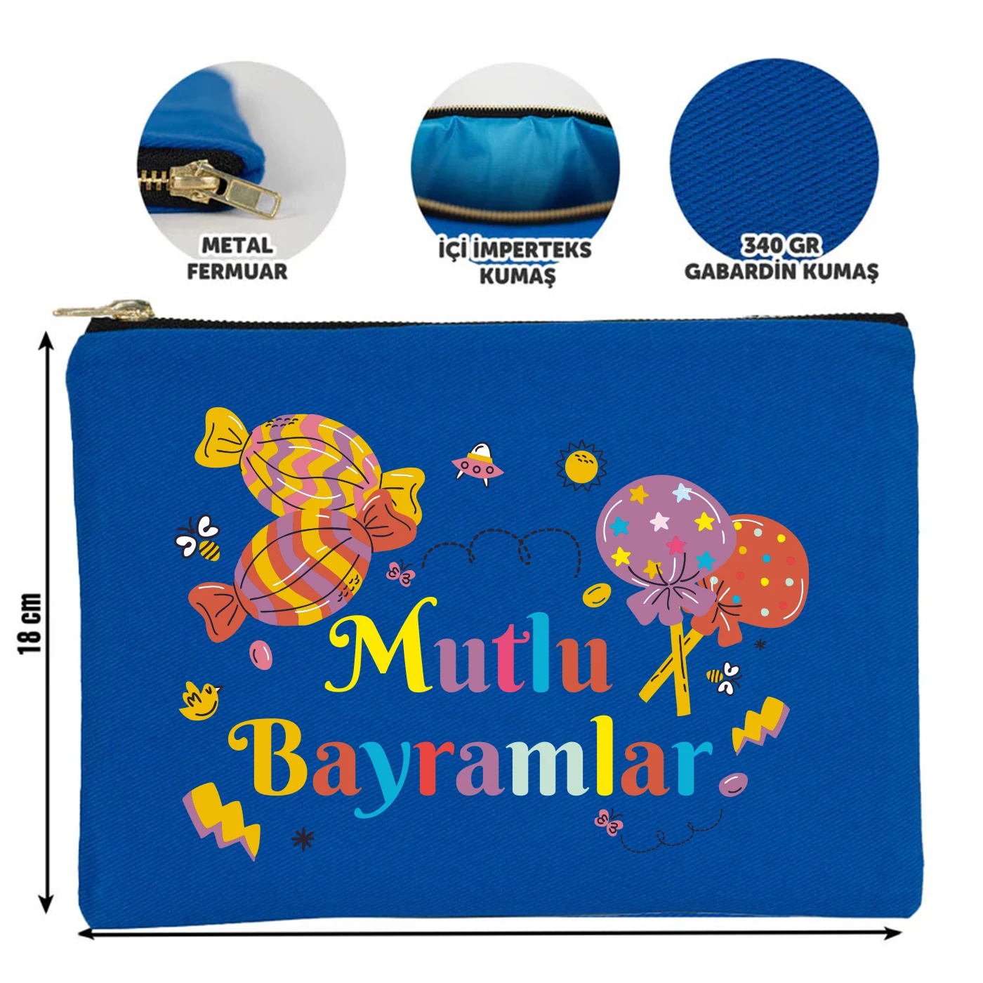 25x18 cm Saks Mavi Metal Fermuarlı Kalemlik - Harçlık & Şeker Kesesi