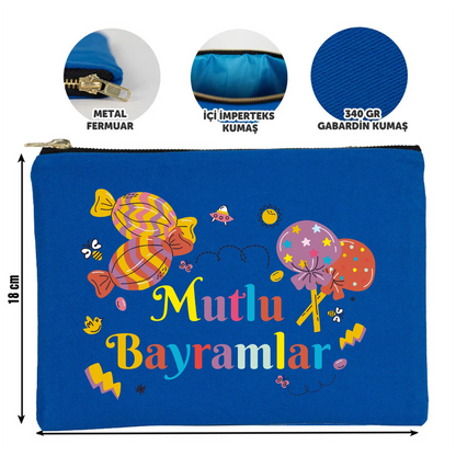 25x18 cm Saks Mavi Metal Fermuarlı Kalemlik - Harçlık & Şeker Kesesi