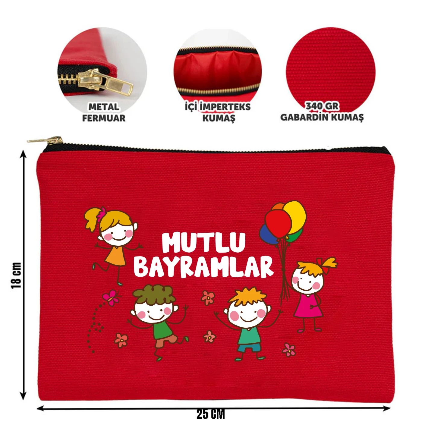 25x18 cm Kırmızı Metal Fermuarlı Kalemlik - Harçlık & Şeker Kesesi