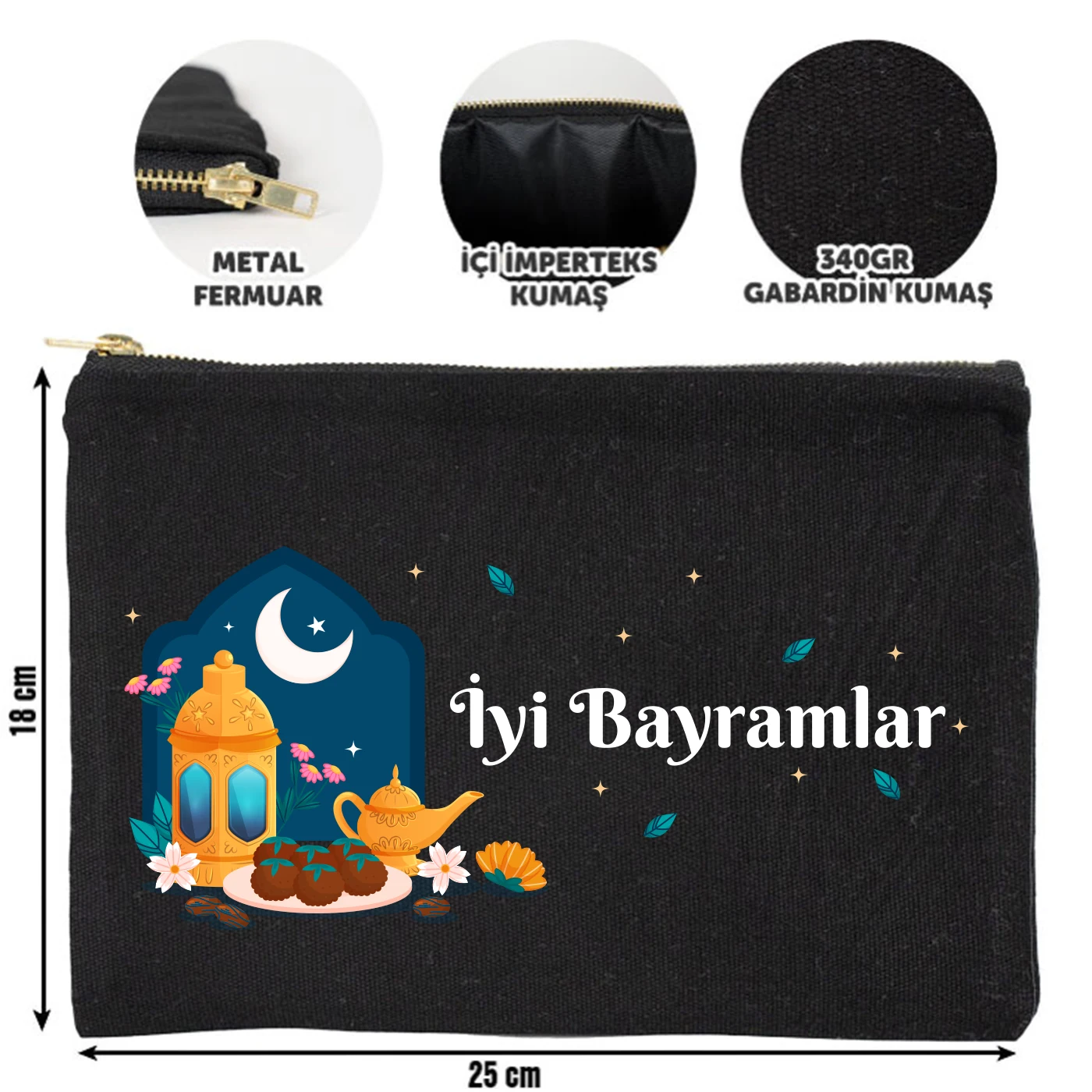 25x18 cm Siyah Metal Fermuarlı Kalemlik - Harçlık & Şeker Kesesi