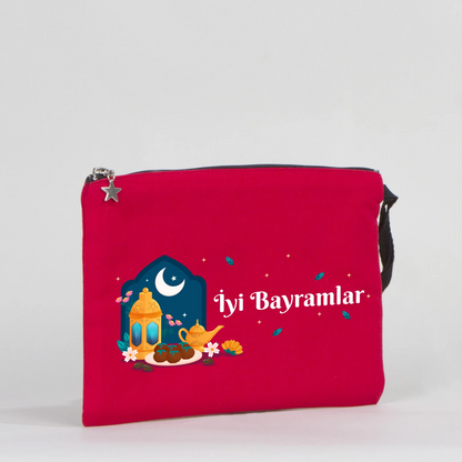 25x18 cm Kırmızı Astarlı Kanvas Kalemlik - Harçlık & Şeker Kesesi