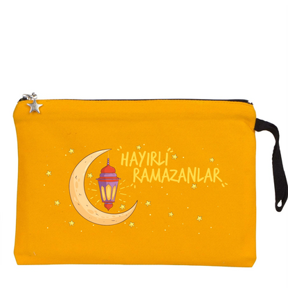 25x18 cm Sarı Astarlı Kanvas Kalemlik - Bayram Harçlık Cüzdanı