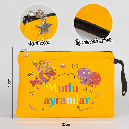 25x18 cm Sarı Astarlı Kanvas Kalemlik - Bayram Harçlık Cüzdanı