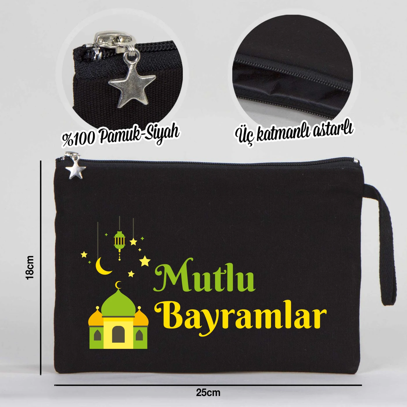 25x18 cm Siyah Astarlı Kanvas Kalemlik - Bayram Harçlık Cüzdanı