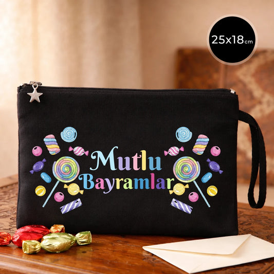 25x18 cm Siyah Astarlı Kanvas Kalemlik - Bayram Harçlık Cüzdanı