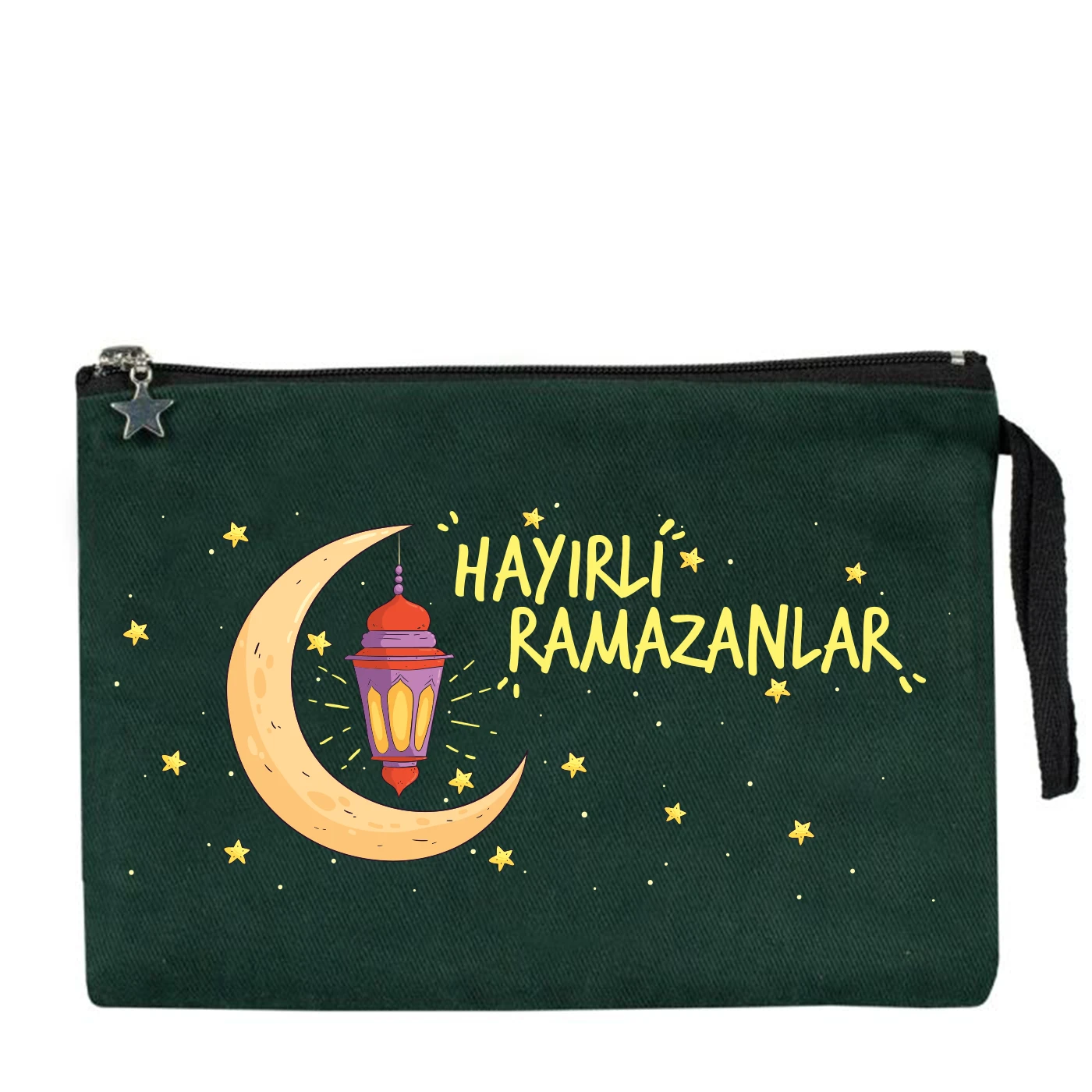 25x18 cm Çam Yeşili Astarlı Kanvas Kalemlik - Harçlık & Şeker Kesesi