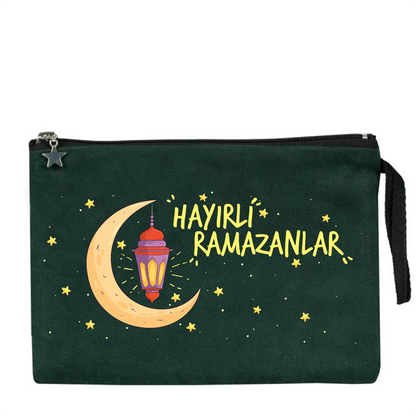 25x18 cm Çam Yeşili Astarlı Kanvas Kalemlik - Harçlık & Şeker Kesesi