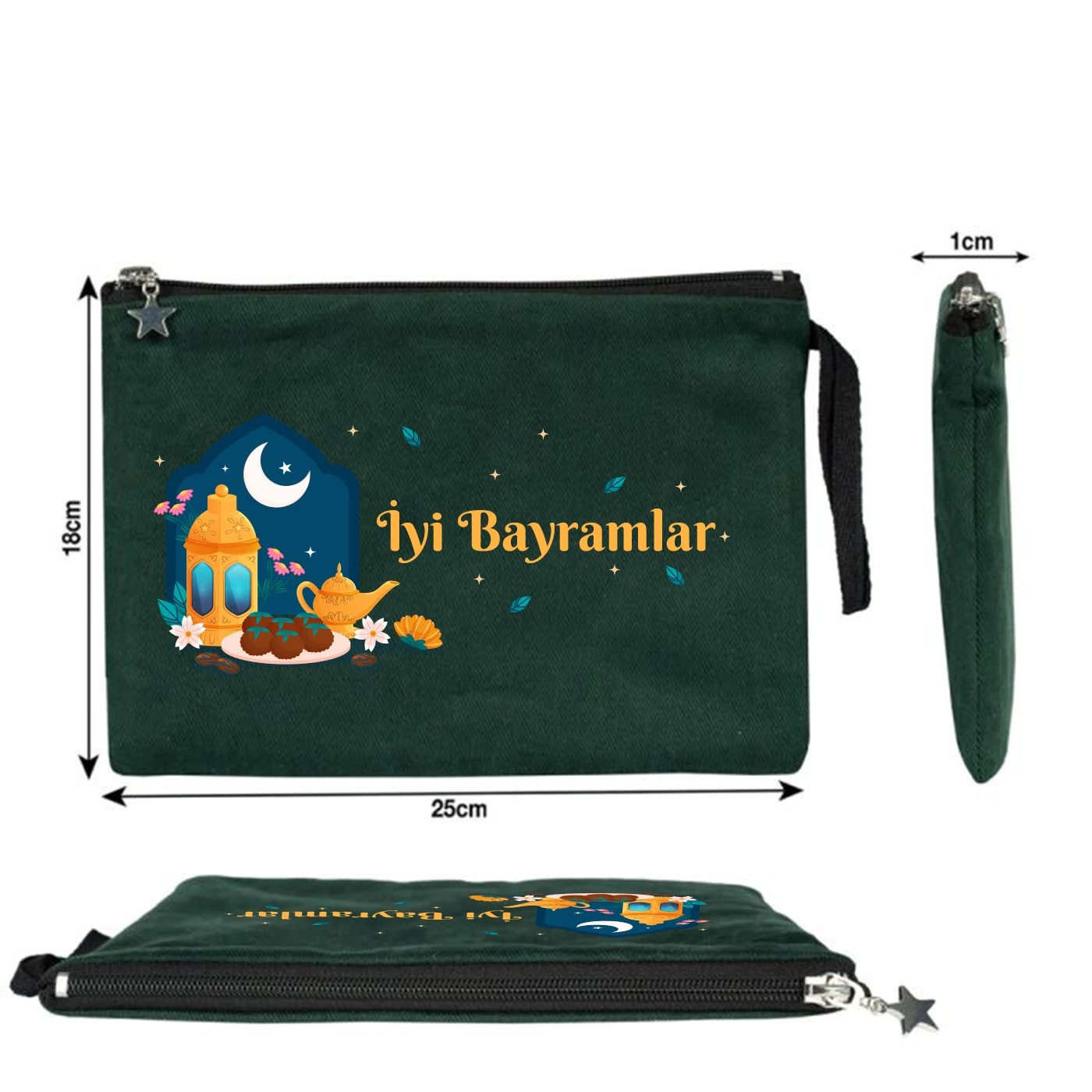 25x18 cm Çam Yeşili Astarlı Kanvas Kalemlik - Harçlık & Şeker Kesesi