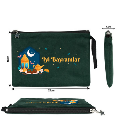 25x18 cm Çam Yeşili Astarlı Kanvas Kalemlik - Harçlık & Şeker Kesesi