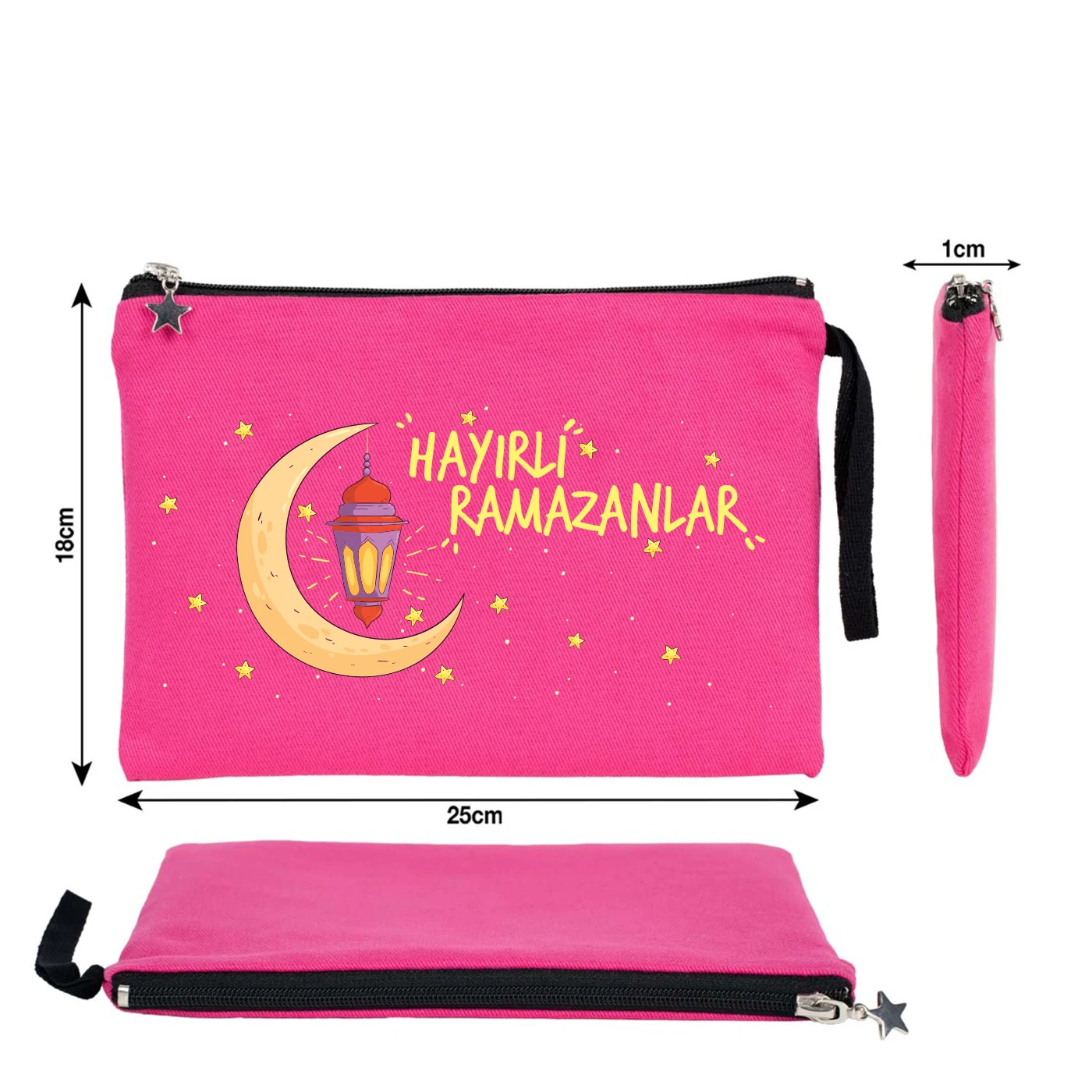 25x18 cm Fuşya Astarlı Kanvas Kalemlik - Harçlık & Şeker Kesesi