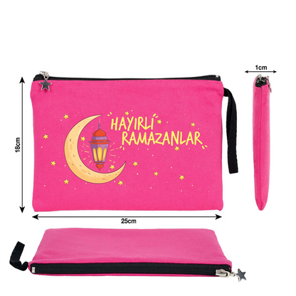 25x18 cm Fuşya Astarlı Kanvas Kalemlik - Harçlık & Şeker Kesesi