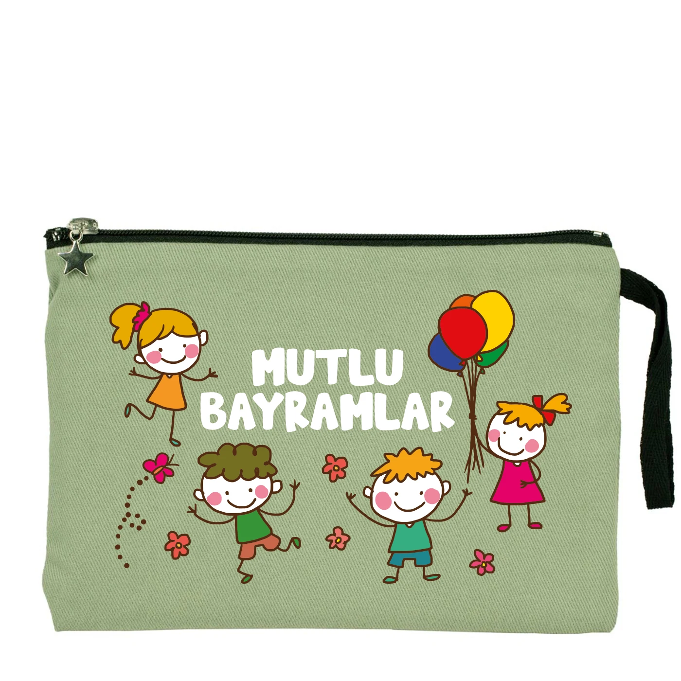 25x18 cm Mint Yeşili Astarlı Kanvas Kalemlik - Bayram Harçlık Cüzdanı