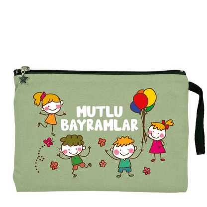 25x18 cm Mint Yeşili Astarlı Kanvas Kalemlik - Bayram Harçlık Cüzdanı