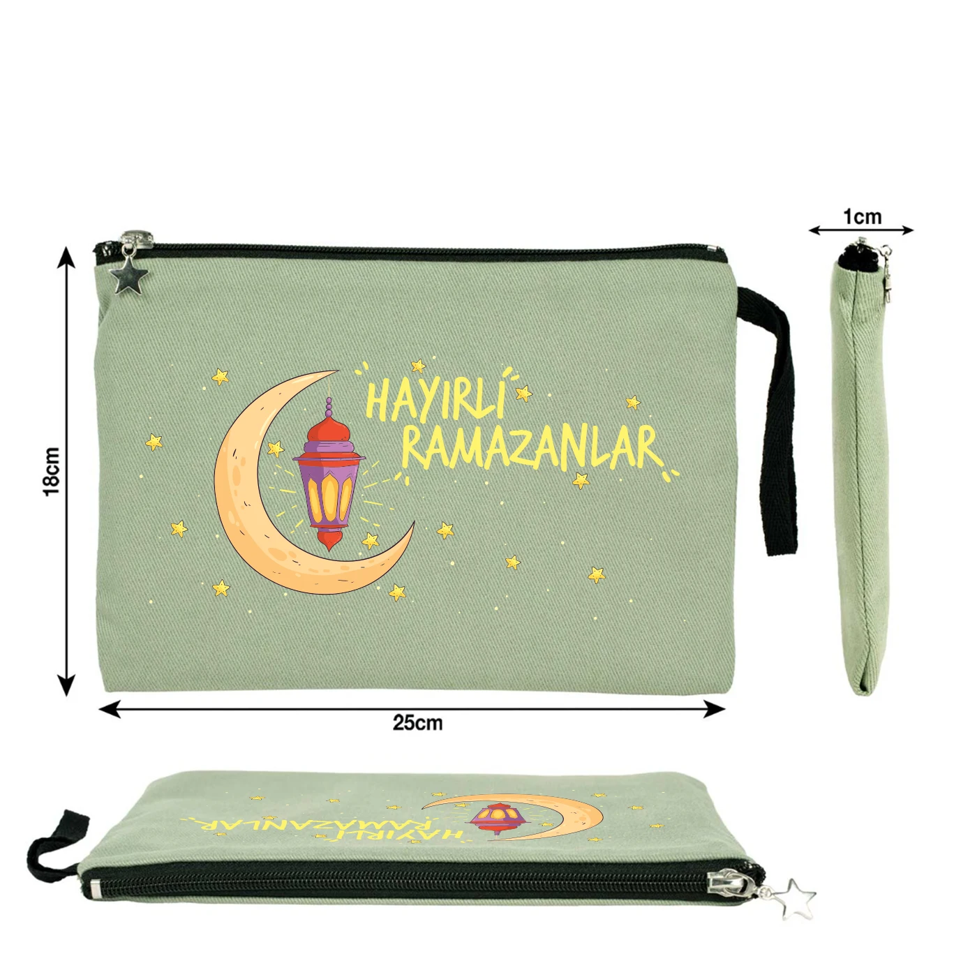 25x18 cm Mint Yeşili Astarlı Kanvas Kalemlik - Bayram Harçlık Cüzdanı