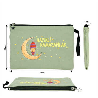 25x18 cm Mint Yeşili Astarlı Kanvas Kalemlik - Bayram Harçlık Cüzdanı