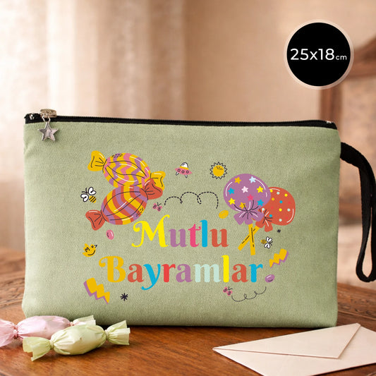 25x18 cm Mint Yeşili Astarlı Kanvas Kalemlik – Bayram Harçlık Cüzdanı